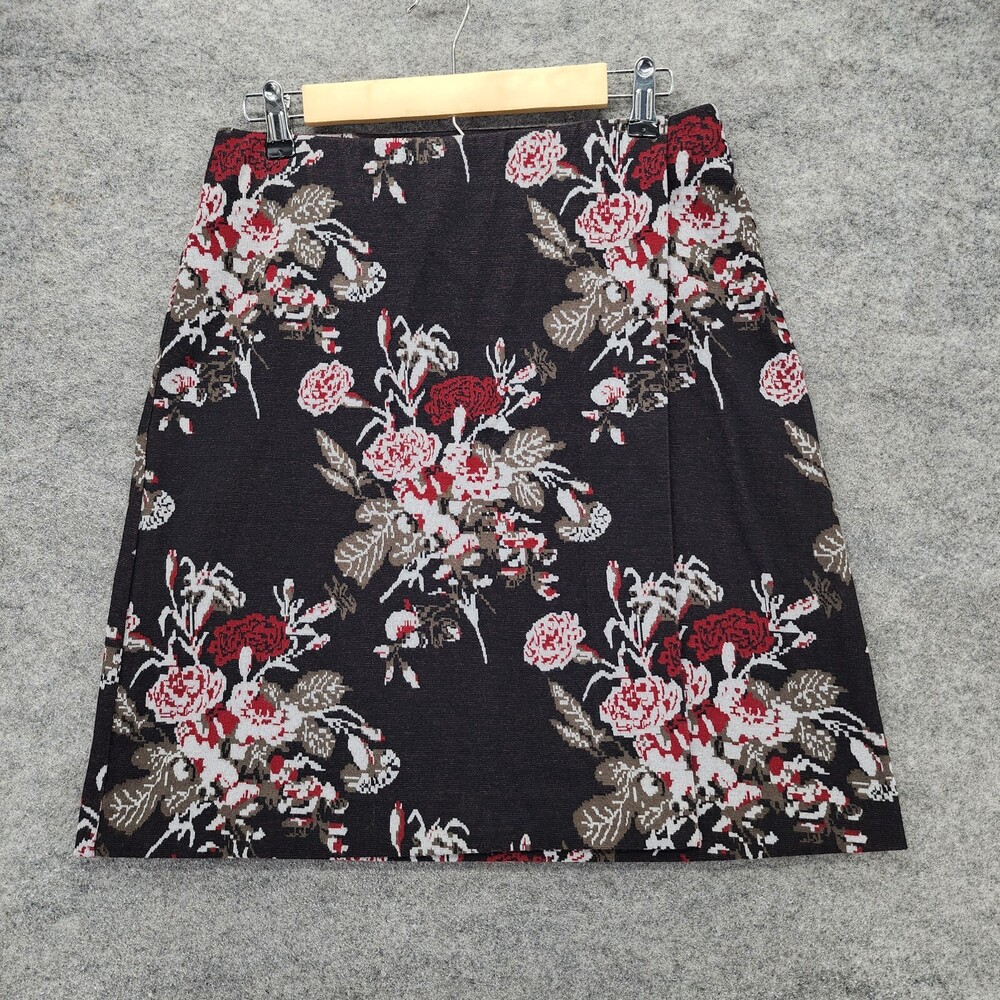 J Jill Skirt Womens Small Black Floral Pencil Straight